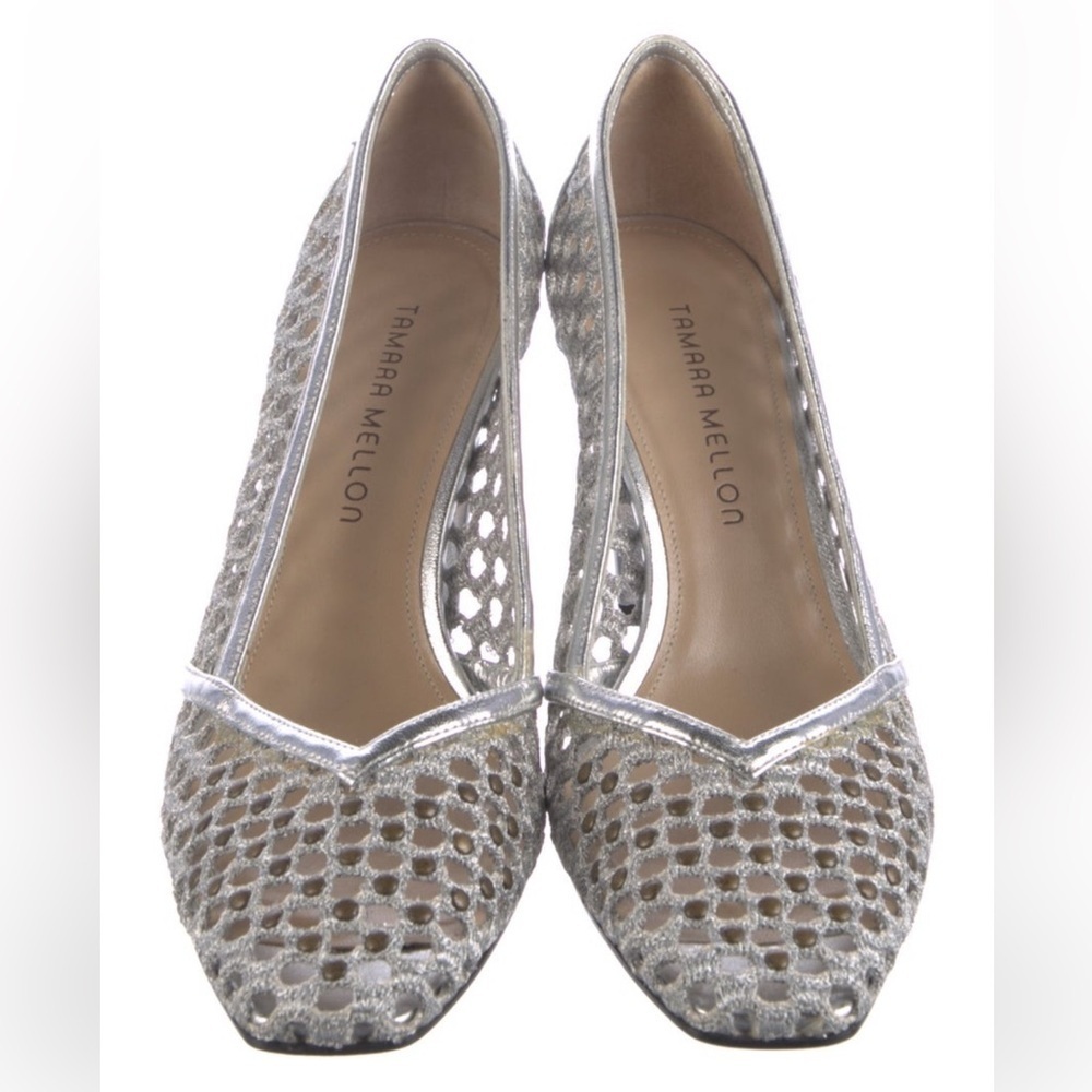 Tamara Mellon Silver Metallic Crochet Twiggy Pumps – 75mm Heels NYE 39 / 9 - Picture 5 of 7